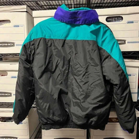 Vintage 1990s Columbia Criterion Winter Ski Jacket Black Purple Teal Color Block